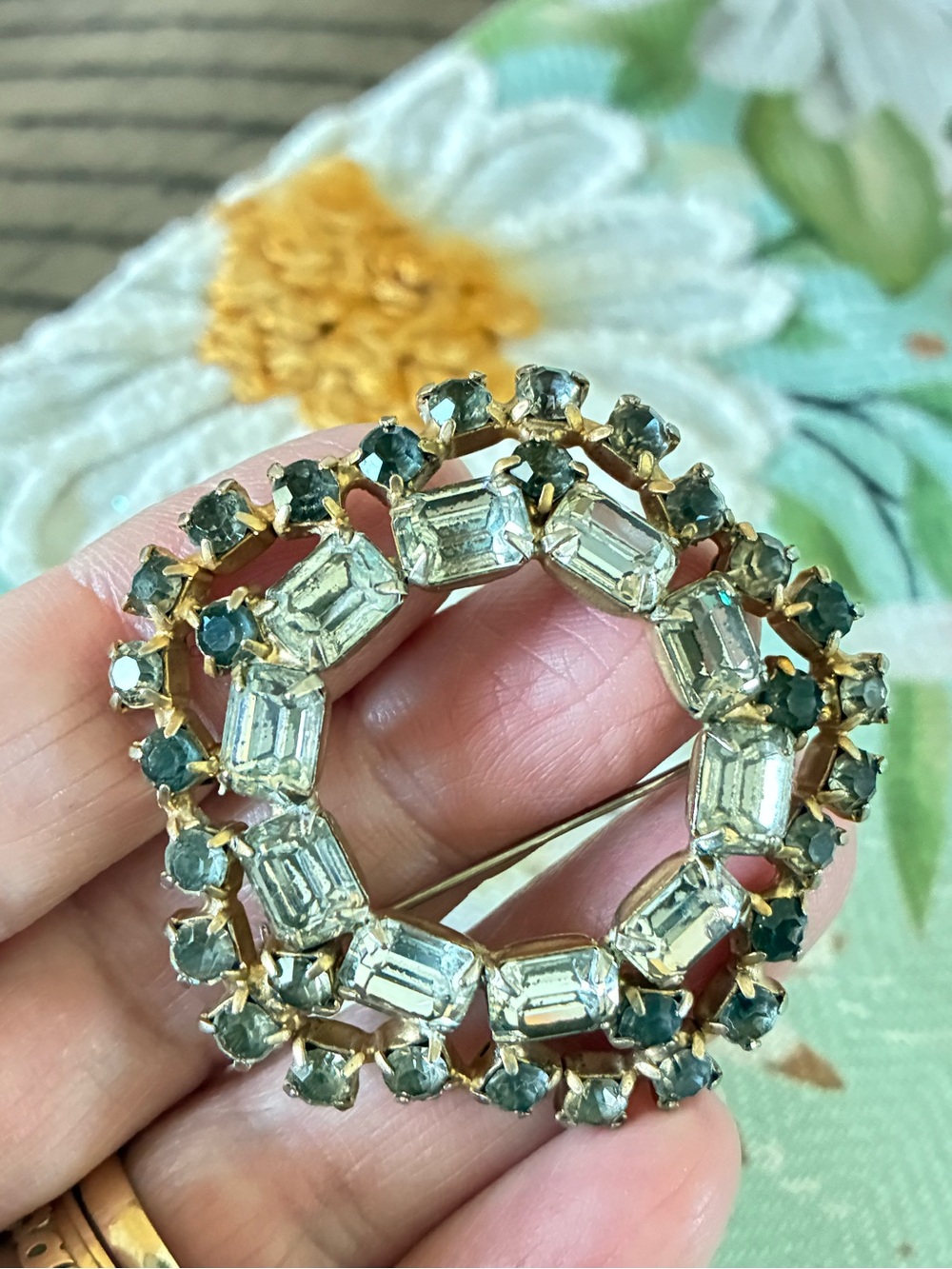 Kramer Wreath Brooch with Rhinestones Baguettes.